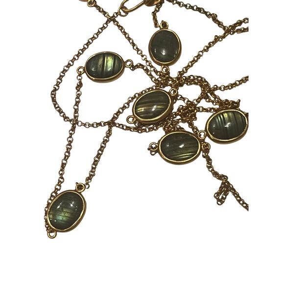 Julie Vos Long Gold Tone Green Stone Station Necklace 52 Inch Convertible Wrap - Picture 8 of 9